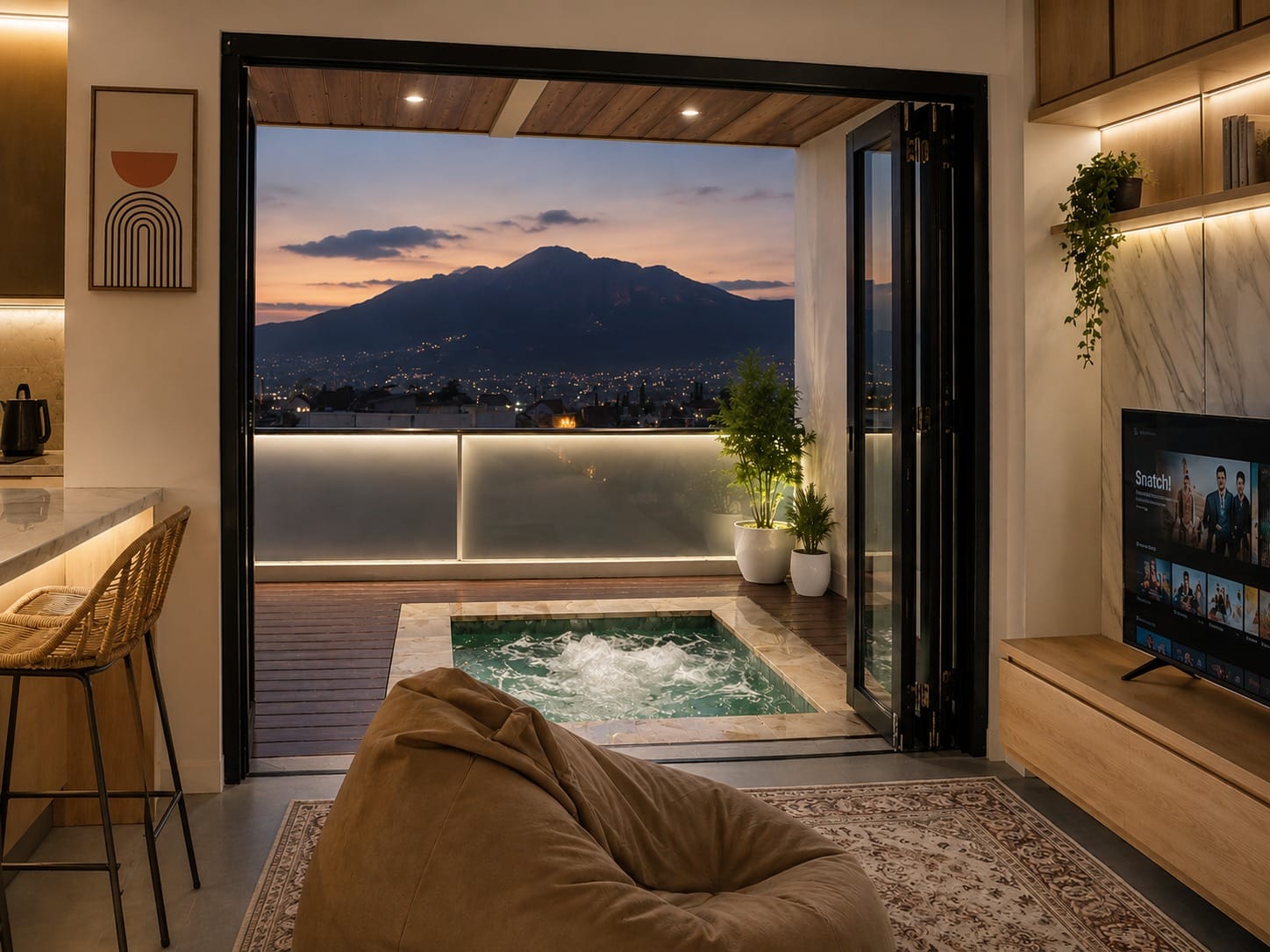 Jacuzzi Villa Bama Batu dengan pemandangan pegunungan